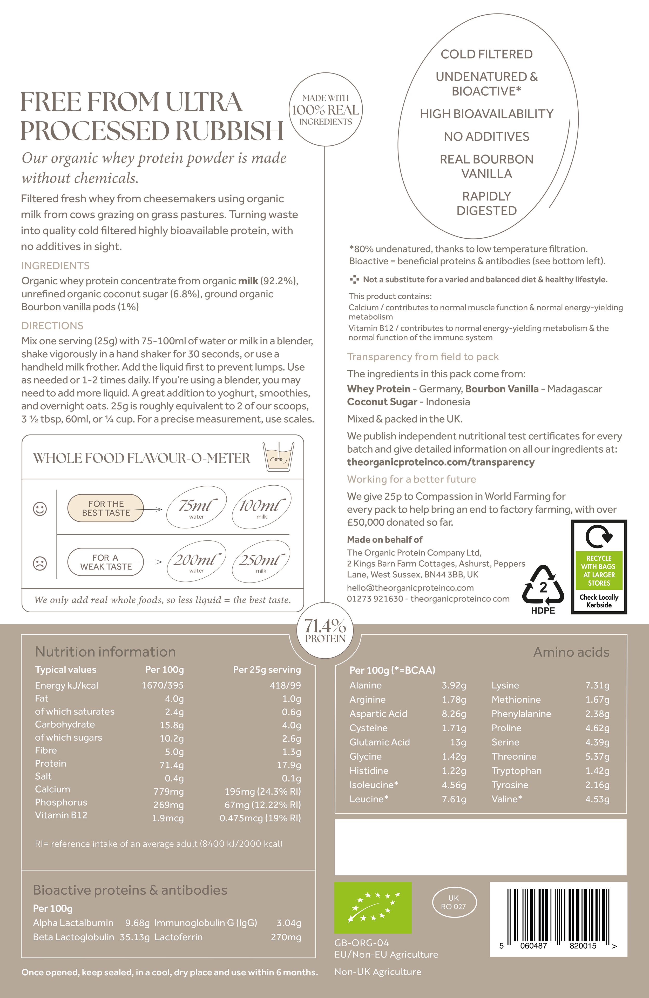 Madagascan Vanilla Organic Whey Protein: 400g