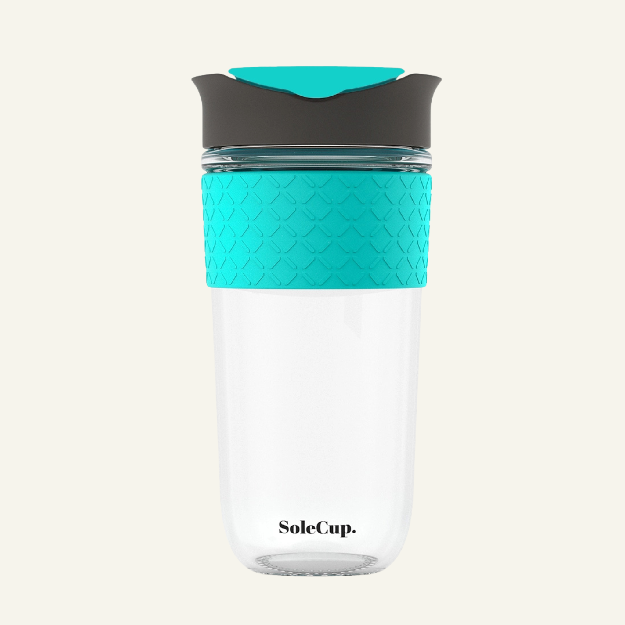 Large Glass Travel Mug – 18oz (530ml) – Silicone: Grey and Blue