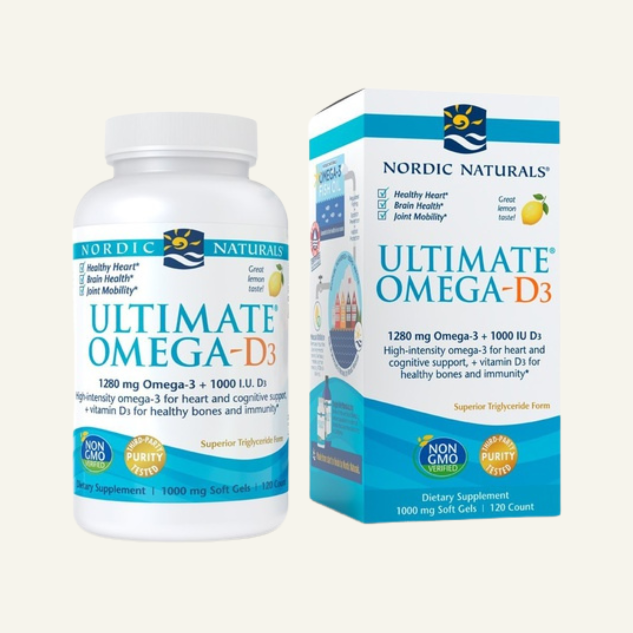Ultimate Omega-D3 Fish Oil, 1280mg Lemon - 120 softgels